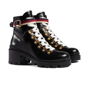 Gucci Leather Ankle Boot with Sylvie Web | Size 40